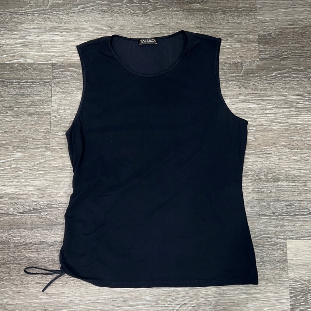 Tahari Black Tie Blouse Top Small